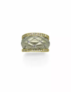 Discount Anillo ancho con dos filas diamantes oro bicolor 18k - T.17 Anillos Con Brillantes|Anillos De Oro
