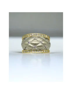 Discount Anillo ancho con dos filas diamantes oro bicolor 18k - T.17 Anillos Con Brillantes|Anillos De Oro