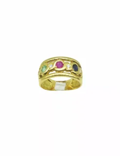 Shop Anillo ancho tres piedras colores y circonitas oro 18k - T.15 Anillos De Oro|Anillos