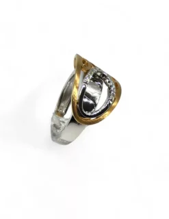 Flash Sale Anillo bicolor calado circonitas oro 18k - T.13 Anillos De Oro Blanco|Anillos De Oro