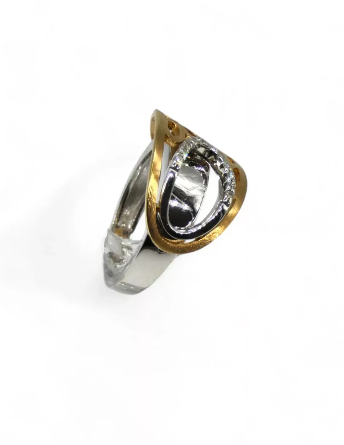 Flash Sale Anillo bicolor calado circonitas oro 18k - T.13 Anillos De Oro Blanco|Anillos De Oro