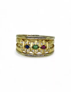 Flash Sale Anillo bicolor piedras de colores oro 18k - T.17 Anillos De Oro|Anillos