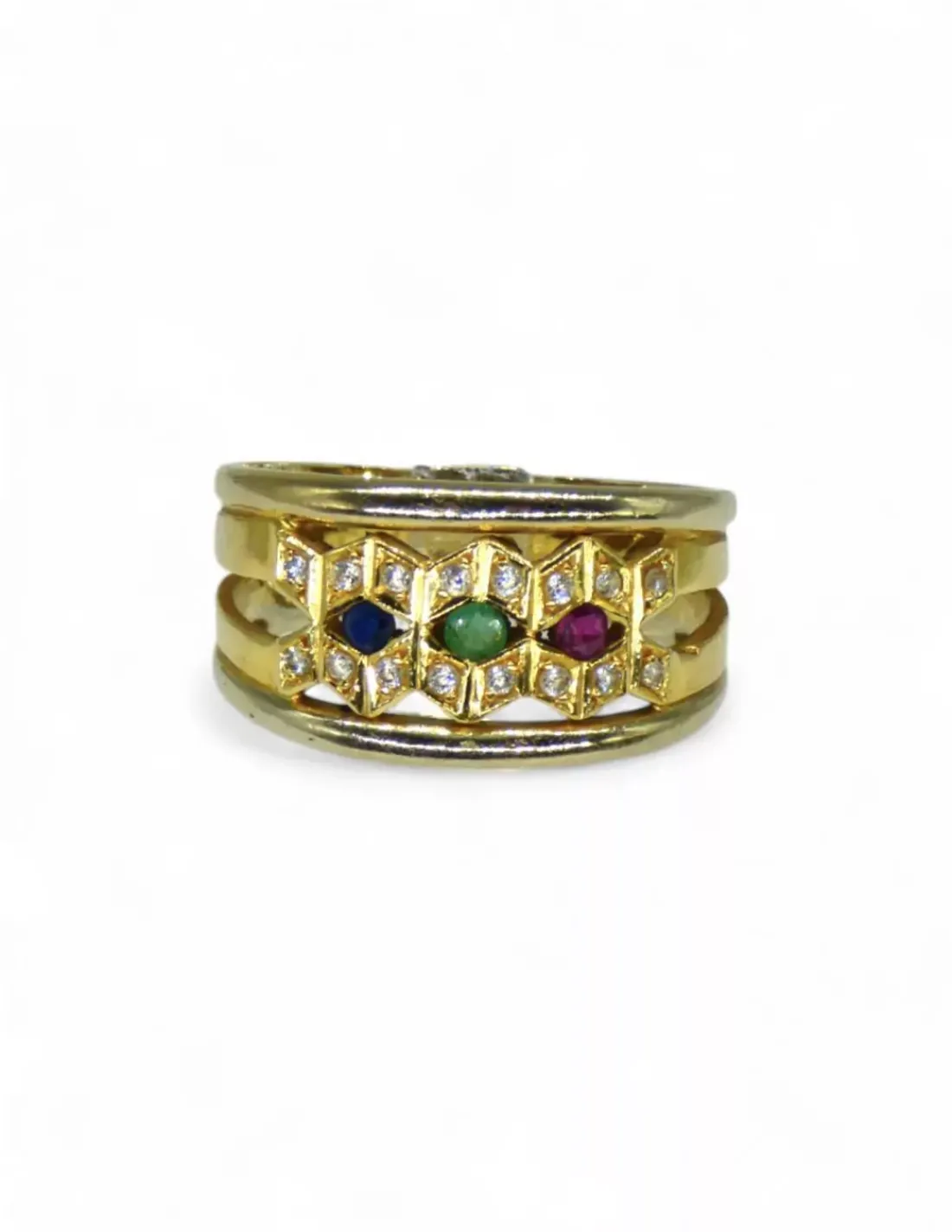 Flash Sale Anillo bicolor piedras de colores oro 18k - T.17 Anillos De Oro|Anillos