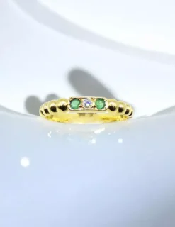Fashion Anillo bolitas con diamante y circonitas verdes oro 18k - T.14 Anillos Con Brillantes|Anillos De Oro