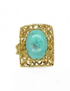 New Anillo calado piedra turquesa oro 18k - T.14 Anillos De Oro|Anillos