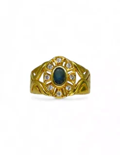 Outlet Anillo calado y piedra oval circonitas alrededor oro 18k - T.15 Anillos De Oro|Anillos