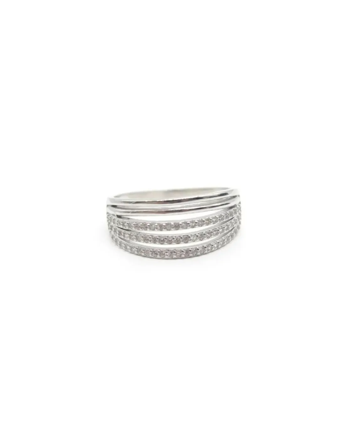 Clearance Anillo cinco bandas lisas y circonitas Plata de Ley Anillos De Plata|Anillos