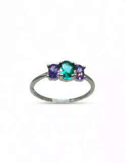 Fashion Anillo circonitas color amatista y verde plata 925 Anillos De Plata|Anillos