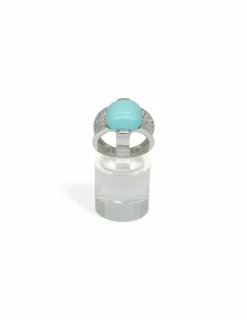 Shop Anillo circonitas piedra central turquesa  oro blanco 18k - T.14 Anillos De Oro Blanco|Anillos