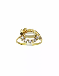 Flash Sale Anillo circonitas y perla ovalada oro 18k - T.11 Anillos De Oro|Anillos