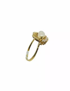 Flash Sale Anillo circonitas y perla ovalada oro 18k - T.11 Anillos De Oro|Anillos