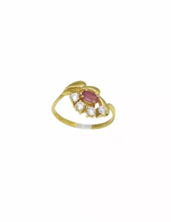Flash Sale Anillo circonitas y piedra fucsia oval oro 18k - T.14 Anillos De Oro|Anillos