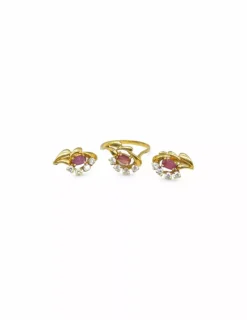 Flash Sale Anillo circonitas y piedra fucsia oval oro 18k - T.14 Anillos De Oro|Anillos