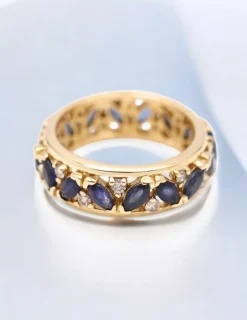 New Anillo con 15 zafiros y 16 diamantes oro 18k - T.14 Especial Piedras Preciosas|Anillos Con Brillantes