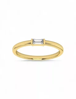 Hot Anillo con circonita baguette 4 garras plata chapada oro 18k - T.17 Anillos De Plata|Anillos