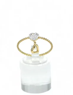 Clearance Anillo con corazón circonitas y corazón colgando oro 18k -T.24 Anillos De Oro|Anillos