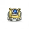 Outlet Anillo con piedra azul oval oro bicolor 18k - T.19 Anillos De Oro|Anillos