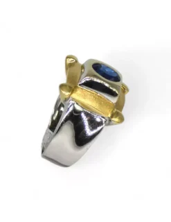 Outlet Anillo con piedra azul oval oro bicolor 18k - T.19 Anillos De Oro|Anillos
