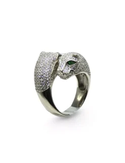 Shop Anillo doble jaguar circonitas ojos verde plata 925 Anillos De Plata|Anillos