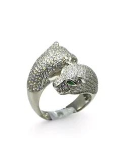 Shop Anillo doble jaguar circonitas ojos verde plata 925 Anillos De Plata|Anillos