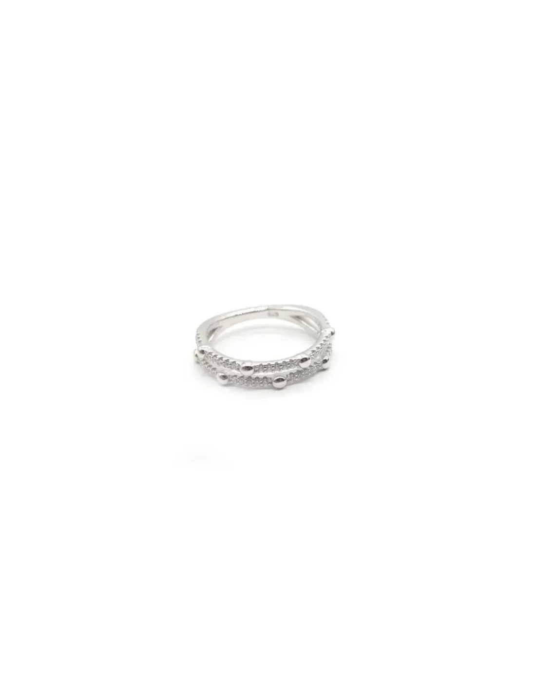 New Anillo dos bandas separadas circonitas y bolitas plata Anillos De Plata|Anillos