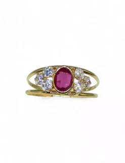 Store Anillo dos líneas con circonitas blancas y central rubí  oro 18k - T.16 Anillos De Oro|Anillos