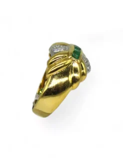 Best Anillo en abanico con circonitas verdes y diamantes oro bicolor 18k - T.14 Anillos Con Brillantes|Anillos De Oro