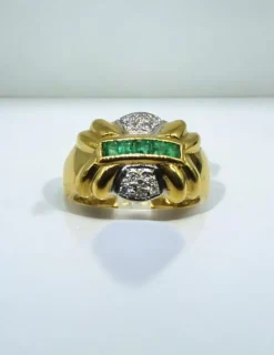 Best Anillo en abanico con circonitas verdes y diamantes oro bicolor 18k - T.14 Anillos Con Brillantes|Anillos De Oro
