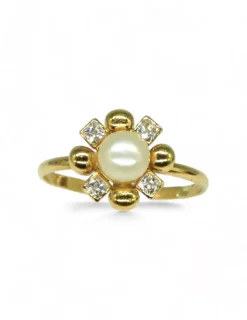 Best Sale Anillo flor con perla y circonitas oro 18k - T.12 Anillos De Oro|Anillos