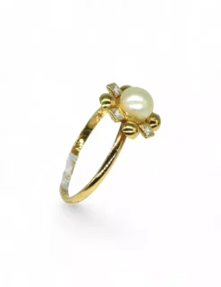 Best Sale Anillo flor con perla y circonitas oro 18k - T.12 Anillos De Oro|Anillos