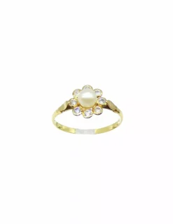 Sale Anillo flor perla y circonitas oro 18k - T.9 Anillos De Oro|Anillos
