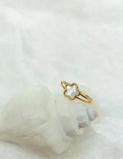 Outlet Anillo forma flor nácar oro 18k - T.14 Anillos De Oro|Anillos