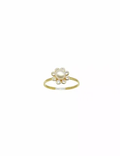Store Anillo niña flor circonitas y perla oro 18k - T.10 Anillos De Oro|Anillos