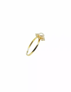 Store Anillo niña flor circonitas y perla oro 18k - T.10 Anillos De Oro|Anillos