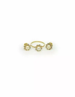 Store Anillo niña flor circonitas y perla oro 18k - T.10 Anillos De Oro|Anillos