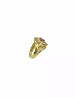 New Anillo oval piedra roja central rombo circonitas 18k- T.14 Anillos De Oro|Anillos