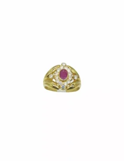 New Anillo oval piedra roja central rombo circonitas 18k- T.14 Anillos De Oro|Anillos