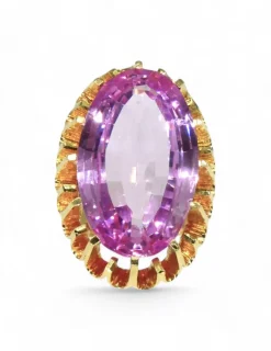 Outlet Anillo ovalado garras con piedra rosa oro 18k -T.11 Anillos De Oro|Anillos