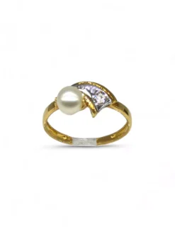 Discount Anillo perla blanca y circonita oro bicolor 18k - T.10 Anillos De Oro|Anillos