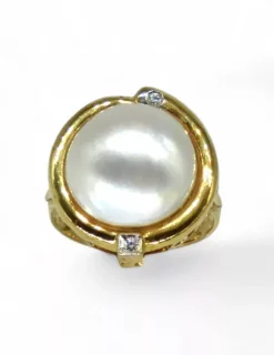Outlet Anillo perla dos circonitas oro 18k - T.16 Anillos De Oro|Anillos