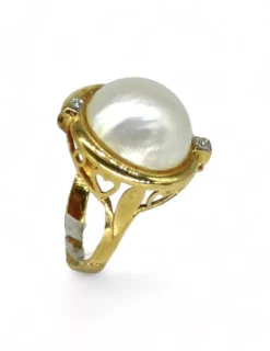 Outlet Anillo perla dos circonitas oro 18k - T.16 Anillos De Oro|Anillos