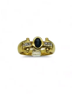 Store Anillo piedra oval azul con diamantes baguette oro 18k - T.14 Anillos Con Brillantes|Anillos De Oro