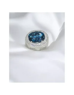 Discount Anillo piedra oval azul y circonitas oro bicolor 18k - T.13 Anillos De Oro Blanco|Anillos De Oro