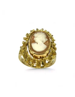Discount Anillo piedra oval y camafeo en base calada oro 18k - T. 15 Anillos De Oro|Anillos