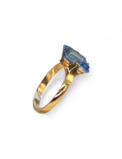Flash Sale Anillo piedra rectangular celeste oro 18k - T 13 Anillos De Oro|Anillos