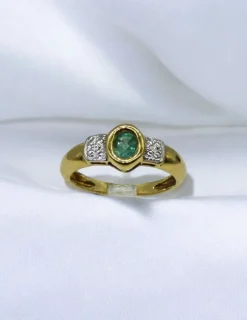 Online Anillo piedra verde oval oro bicolor 18k - T.14 Anillos De Oro|Anillos