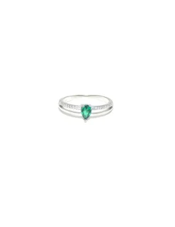 Cheap Anillo plata dos bandas lisa y circonitas con lágrima color esmeralda Anillos De Plata|Anillos