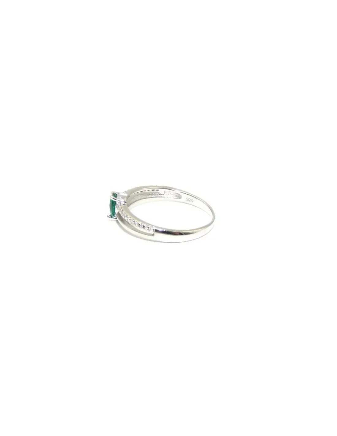 Cheap Anillo plata dos bandas lisa y circonitas con lágrima color esmeralda Anillos De Plata|Anillos
