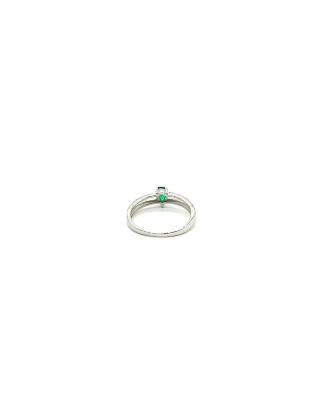 Cheap Anillo plata dos bandas lisa y circonitas con lágrima color esmeralda Anillos De Plata|Anillos