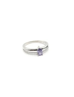 Best Sale Anillo plata dos bandas lisa y circonitas con lágrima color amatista - T.13 Anillos De Plata|Anillos